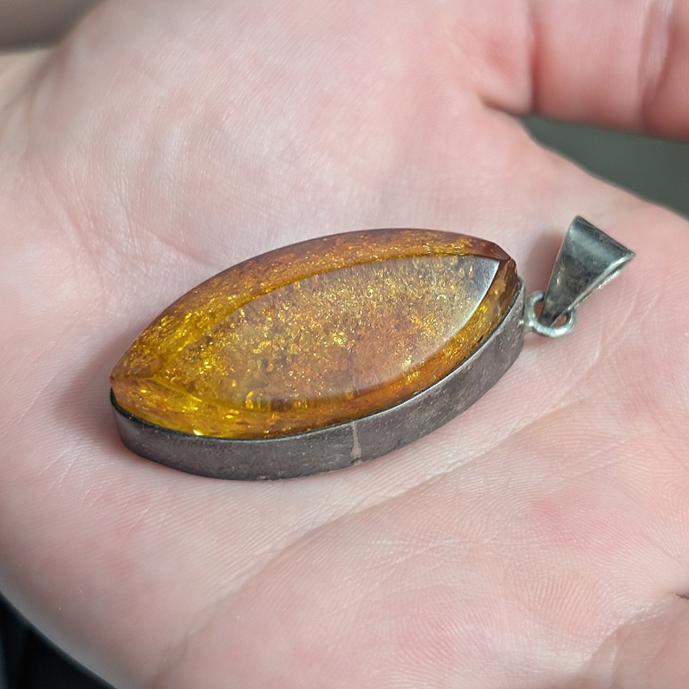 Large Sterling Silver Amberesqe Pendant